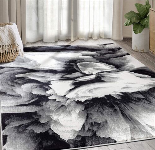 Abani Rugs Modern 5'3"x7'6" Black & White Floral Swirl Area Rug Geometric 3D Rug