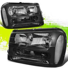 Factory Style Headlight w/Bumper Lamp for Trailblazer EXT 02-09 Black Clear Pair