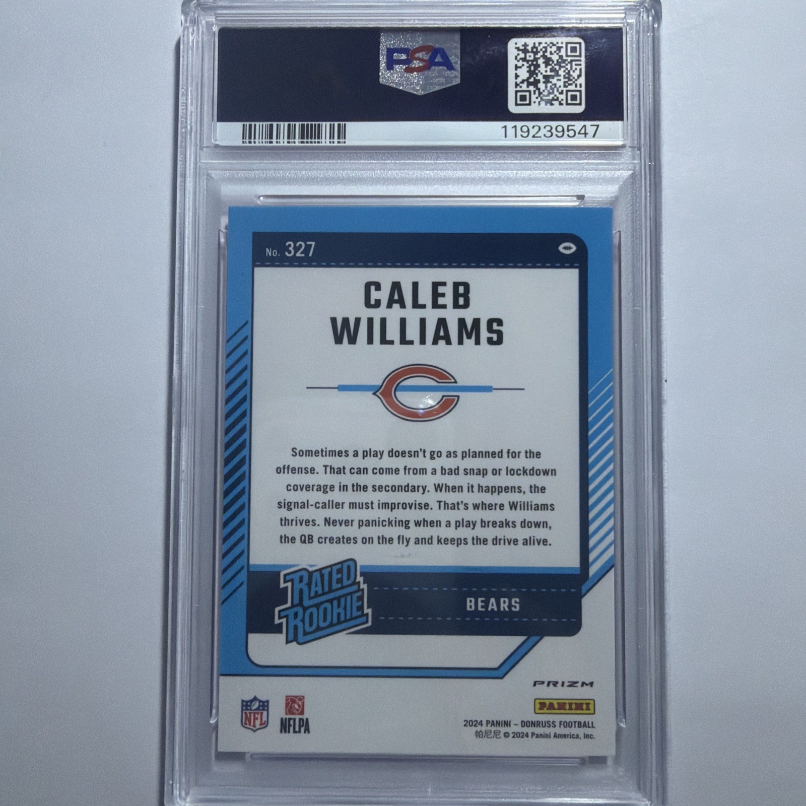 Panini 2024 Donruss Caleb Williams Rated Rookie Optic Preview Pink #327 PSA 10 view 2