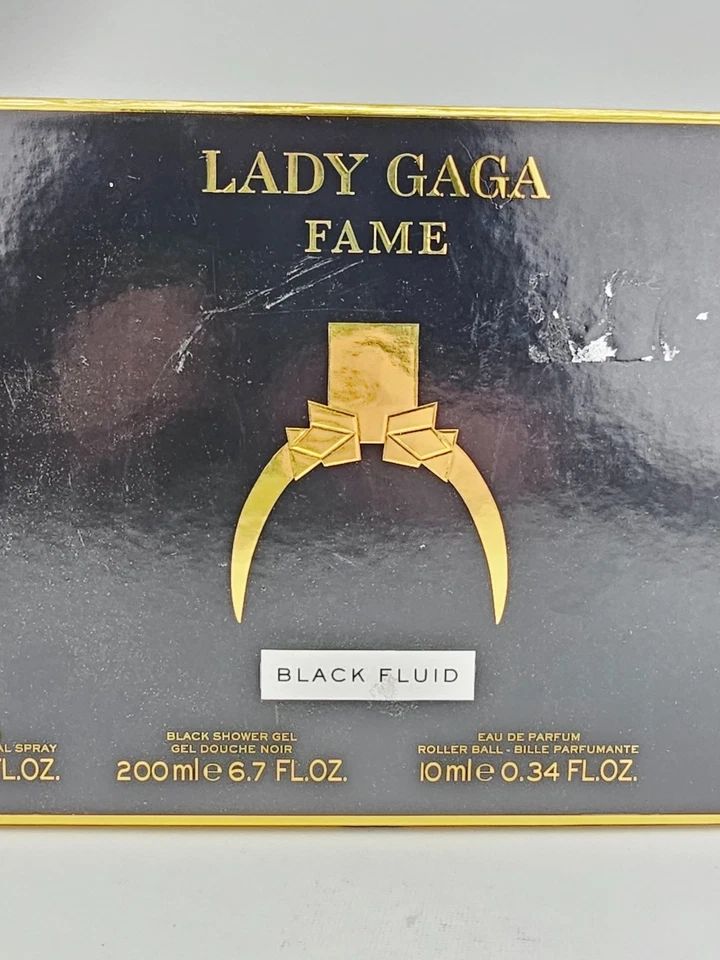Lady Gaga Black Fluid Eau De Parfum 3.4 OZ Gel de Ducha Rollerball Set de Regalo NUEVO Foto 2 de 4