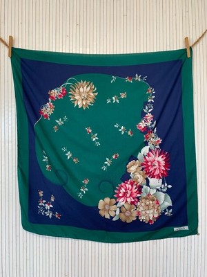 Schal eckig 90cm grün und blau geblümt Alberta Vintage FO900
