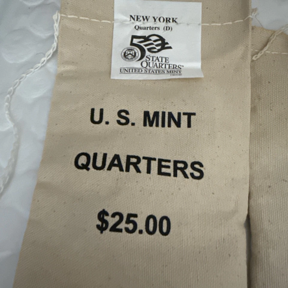 2001 New York P&D State Quarter Original Mint Sewn Bags $25 (100 UNC coins) - Image 3 of 4