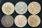 Lot of 6 Indian Head Cents/Pennies (1891-1899) Full Dates VF-XF Grades