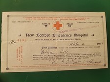 1903 Red Cross New Bedford Emergency Hospital Certificate For Care