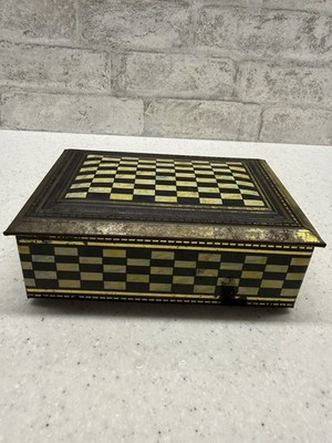 Vintage West Germany Footed Hinged Checkered Candy Tin Container