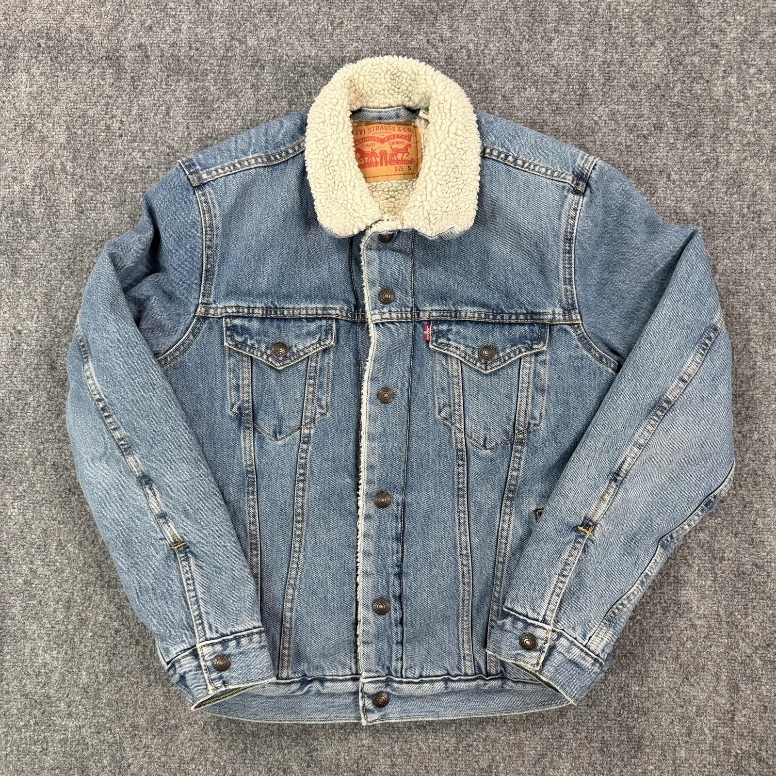 Levi's Jacket Mens Small Blue Sherpa Lined Denim Trucker Insulated Workwear