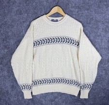 Vintage Pendleton Wool Cable Knit Crew Neck Sweater Abstract Size L Made In USA