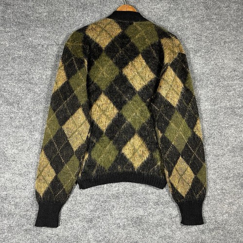 Cardigan maglione uomo vintage anni 60 mohair taglia 40 Argyle lana fuzzy puritano - Foto 9 di 15