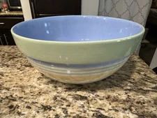 Pampered Chef Striped Mixing Bowl from Hostess Set Blue Yellow Green 10”