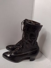Victorian Queen Quality Shoes Leather High Top Boots Black Witchy Cosplay