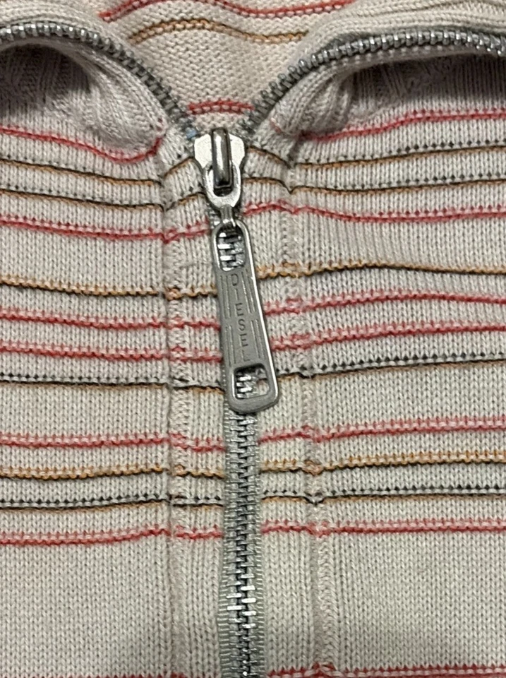 Chaqueta Suéter Diesel Vintage Para Hombre Rayas Cremallera Completa S Algodón Calavera Serpiente Dados Foto 3 de 4