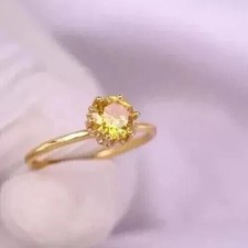 Round Lab-Created Yellow Citrine Women's Wedding Ring 14k Yellow Plated Silver
