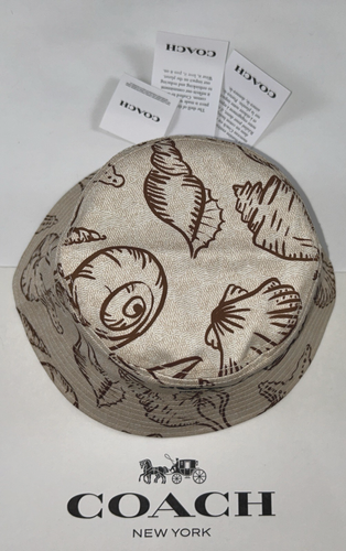 COACH Size M/L Unisex Bucket Hat Dark Natural Jumbo Shells Printed Cotton NEW - Picture 7 of 7