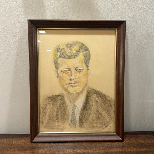 Original John F. Kennedy 60er Jahre Zeichnung unbekannter Künstler Portrait - Bild 1 von 3