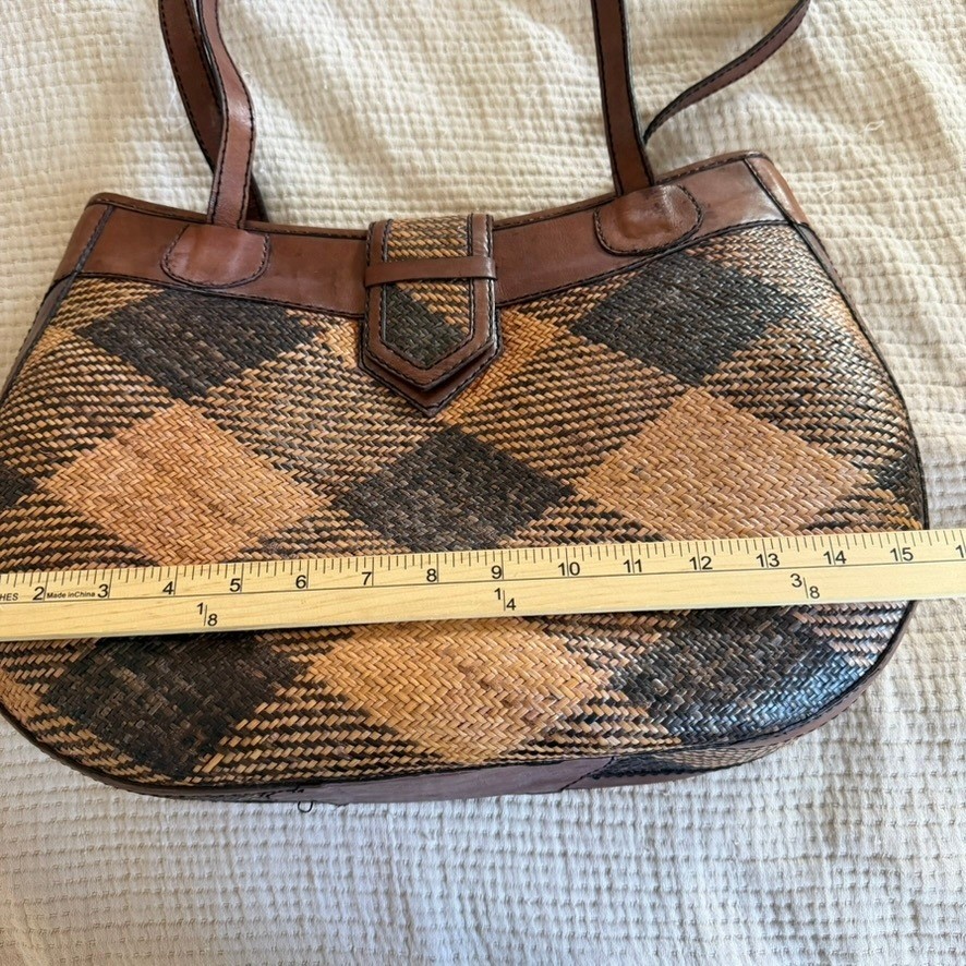 Bali Hand Woven Leather Shoulder Bag Womens Medium Brown Diamond Boho Purse image 4