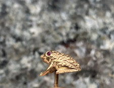 14K Gold Frog Tie Tack Lapel Pin-1.77 Grams-Ruby Eyes-Great Detail-Vintage-NR