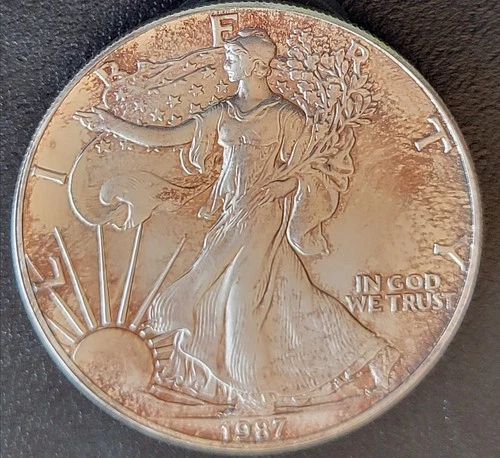 1987 American Silver Eagle $1 Dollar 1 Oz 999 Silver Coin, Uncirculated, Toned