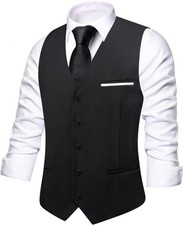 Men's Formal Waistcoat Vest V Neck 3 Pocket Slim Fit Suit Jacket for Business