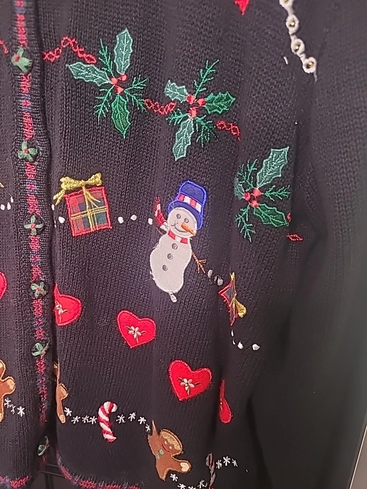 Suéter Muñeco de Nieve Bordado Navidad Cuentas 3X De Colección Reliquia Coleccionables Foto 3 de 4