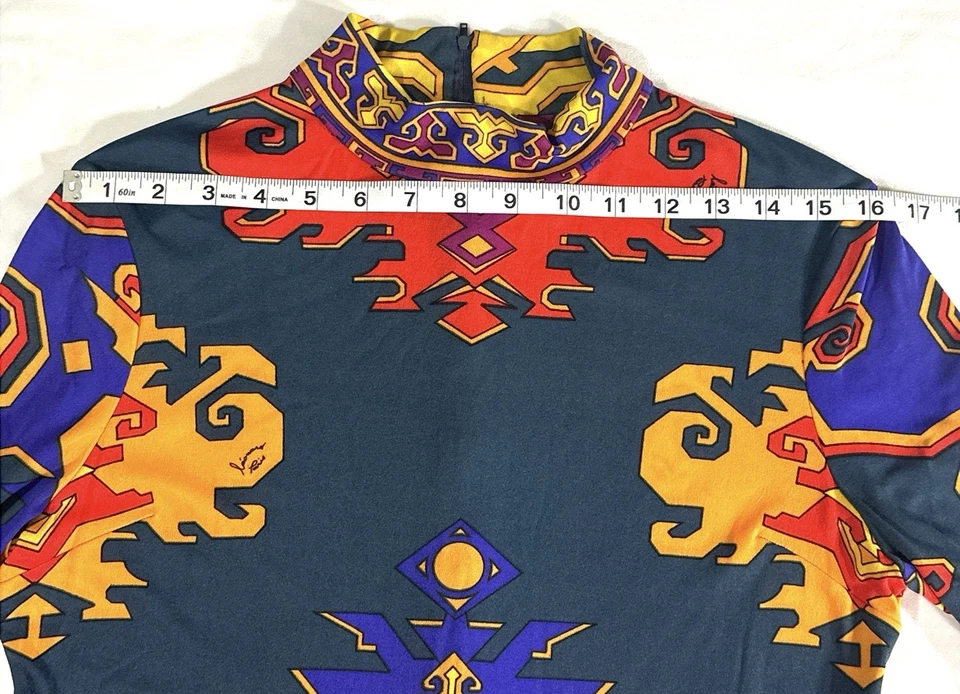 Maxi Vestido Vintage Leonard Paris Multicolor Estampado Geométrico Francia Foto 4 de 4