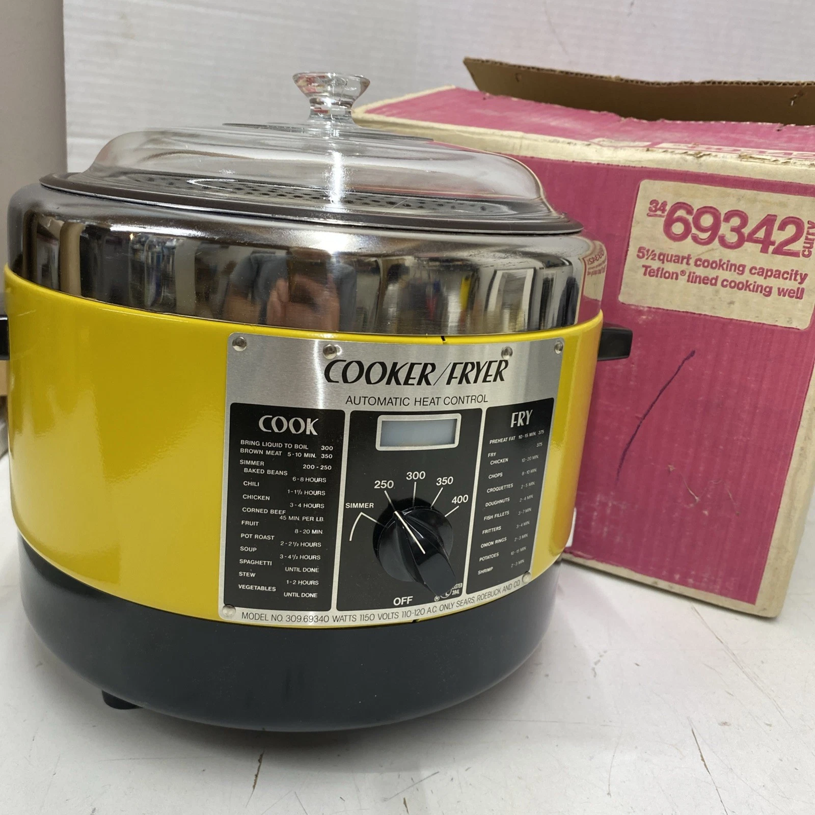 SEARS Vintage Retro 70s Crockpot Slow Cooker Meal Cooker Fryer Yellow New W Box
Opens in a new windo
