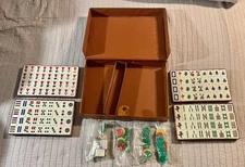 Vintage 1960s-1970s Mahjong Set Tiles Chips Faux Leather Case
