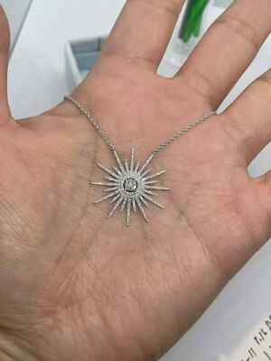 1.2Ct Round Cut Lab Created Diamond Sunburst Pendant 14K White Gold Plated