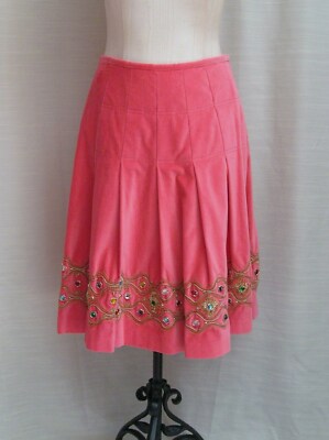 NWT $395 VINTAGE ETCETERA size 2 PINK SALMON VELVET COTTON JEWELED SKIRT