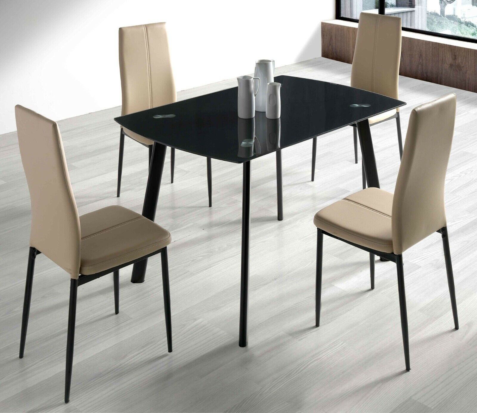 Conjunto mesa Algar + 4 sillas Brea moderno negro y capuchino comedor...