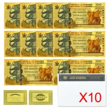 10pcs in Shell Zimbabwe Gold Foil Banknotes 100 Yottalillion Dollars Ornaments