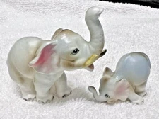 Pair Elephants Japan Trunk Up Baby w Head Down 2" Momma Head Up 3.5"