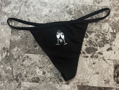 VICTORIA'S SECRET BLACK SILVER CHAMPAGNE NEW YEAR'S EVE V STRING THONG PANTIES