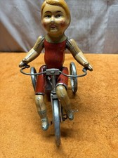 X  VINTAGE ANTIQUE UNIQUE ART 1935 TIN WIND UP KIDDIE CYCLIST, Nice