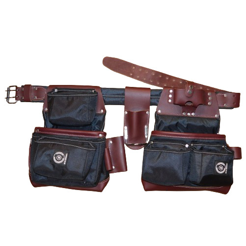 TS Canvas & leather heavy duty double tool pouch work belt with padded belt