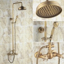 Antique Brass Bathroom 8 inch Round Rain Shower Faucet Set Mixer Tap srs034
