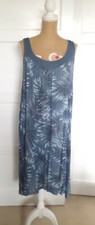 Blue Multi Leaf Print Boho Beachy Sleeveless Summer Dress Size L Unbranded 