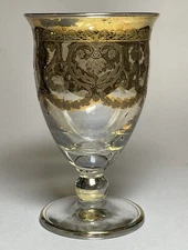 Vintage Gold Encrusted Iced Tea Glass Ornate Gilding Swags Ball Stem 5 3/8"