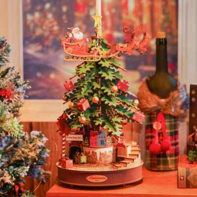 ROBOTIME 3D Wooden Puzzle Christmas Tree Music Box DIY Model Kits Kids Xmas Gift