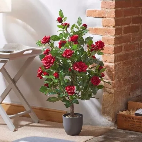 Artificial Rose Bush Tree Potted Plant Red Faux Flowers Home Decor Garden Porch - Picture 1 of 16