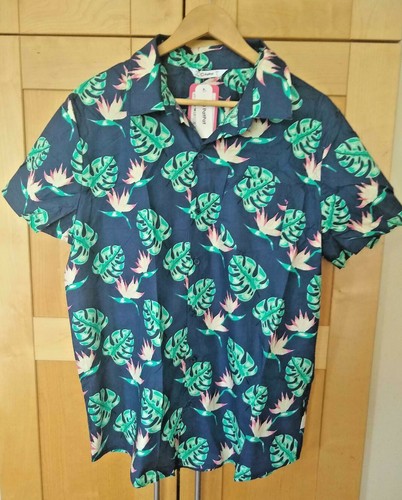Mens Hawaiian Tropical Bird of Paradise Floral Cotton Aloha Camp Shirt NWT M L - Picture 3 of 5