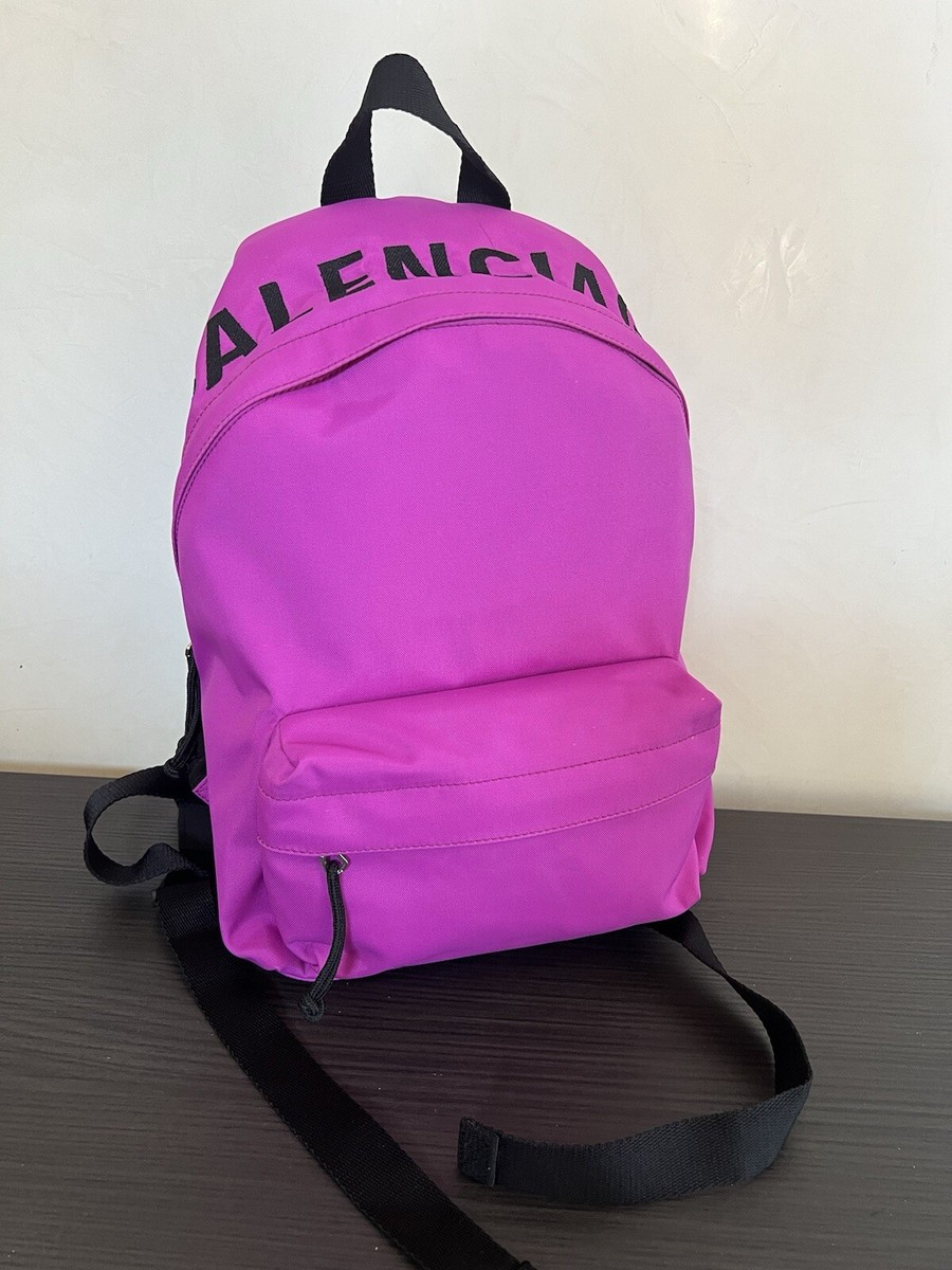Balenciaga Logo Wheel Sport Nylon Pink Fuchsia Black Backpack New
