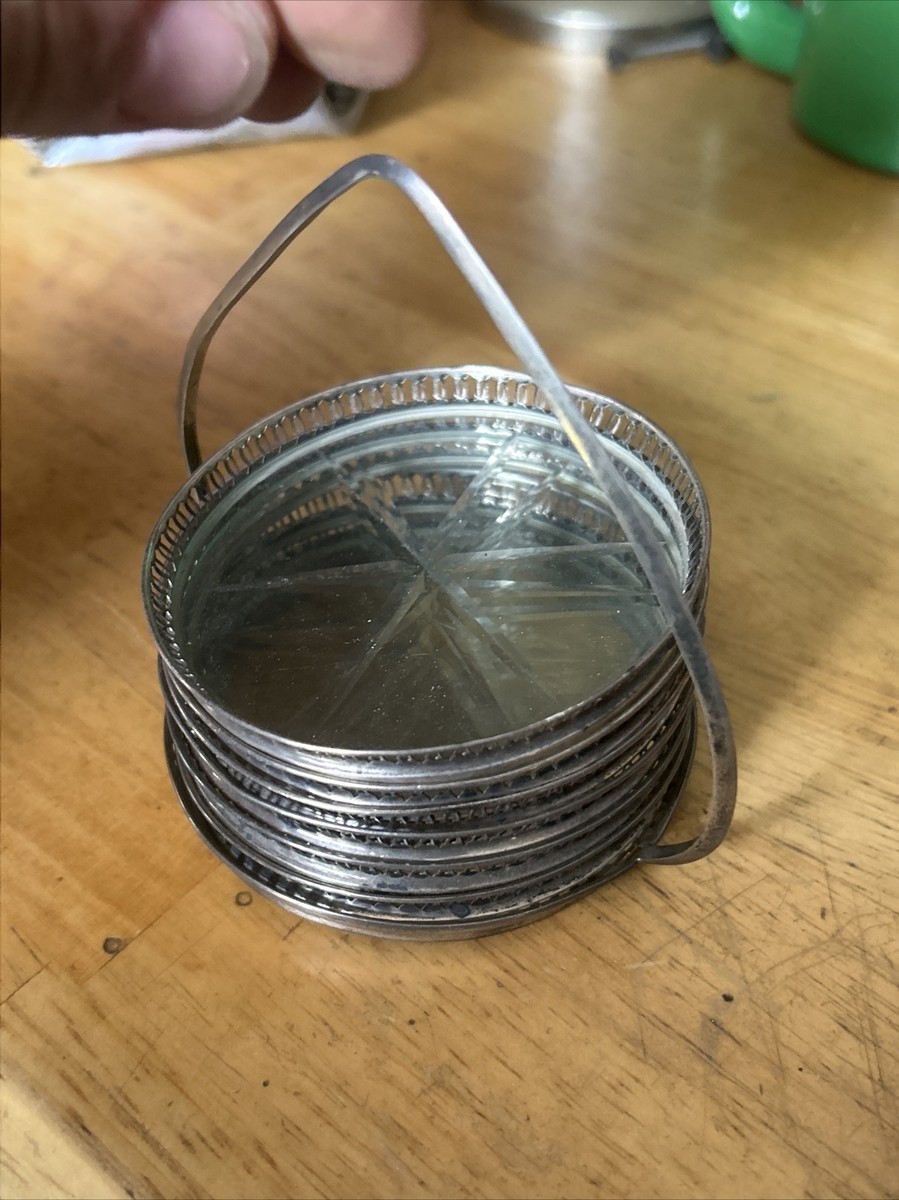 Vintage 1940's WEBSTER Etched Glass and Sterling Silver Coasters