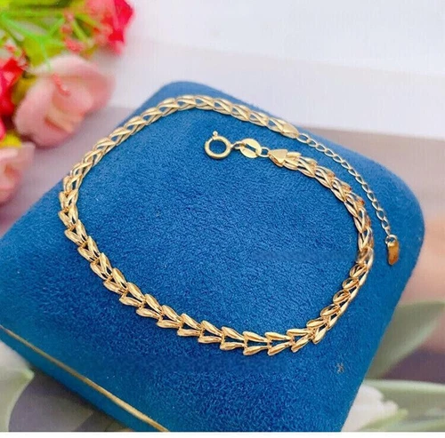 Solid 18K Yellow Gold Pure Au750 Wheat Chain Link Bracelet Bangle 6.5+1.2inch - Picture 8 of 10