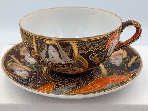 Taza de té y platillo de litofano de geisha cara izquierda rara Tomoe China, Japón de colección - Imagen 2 de 15