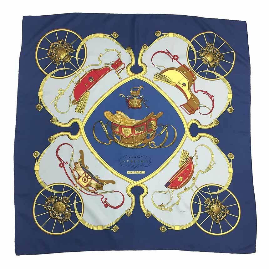 HERMES scarf Carre 90 SPRINGS carriage pattern Navy blue W90 HERMES scarf Carre 90 SPRINGS carriage pattern Navy blue W90