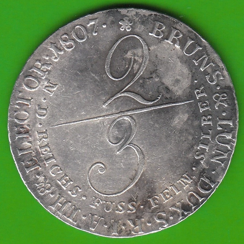 Braunschweig-Calenberg-Hannover 2/3 Taler 1807 in vz leicht fleckig nswleipzig - Bild 2 von 2