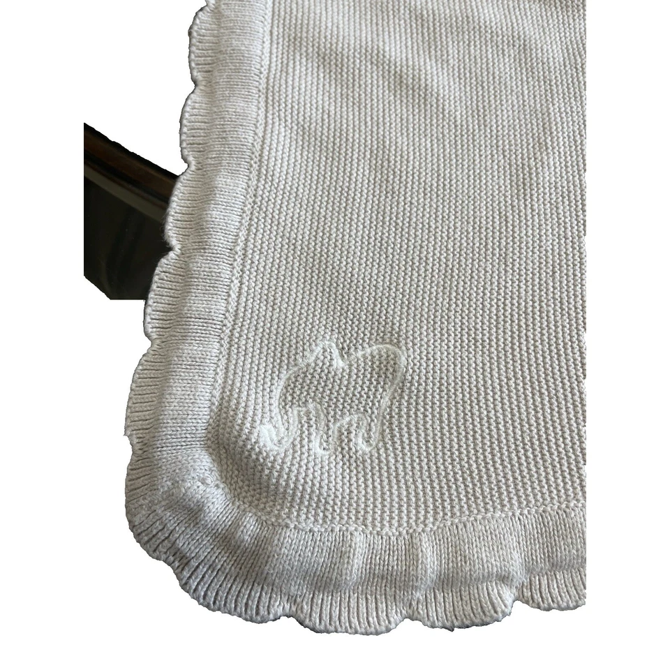 Manta de bebé tejida elefante IKEA algodón tostado ribete festoneado Foto 3 de 4