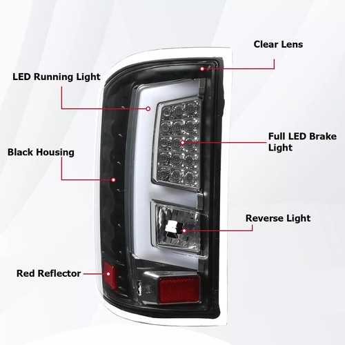 Black LED Bar Tail Lights Lamps Clear For GMC Sierra 1500 2500 3500 2014-2018 - Picture 6 of 17