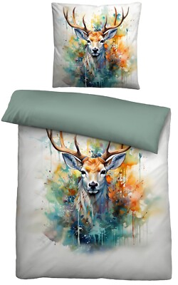 Biberna Renforcé Bettwäsche ''Hirsch'' 135 x 200 cm Nilgrün - 046737555001