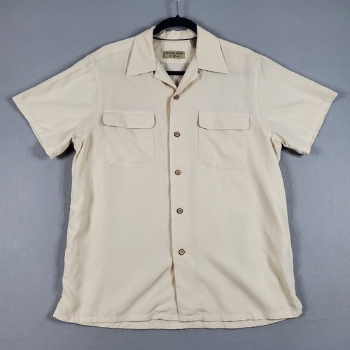 Burma Bibas Shirt Mens Medium Ivory Hawaiian Button Up Short Sleeve Modal Blend
